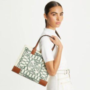 NWT! NEW! Tory Burch Small Ella Tote- Printed Ivory Abstract Rope Logo Women